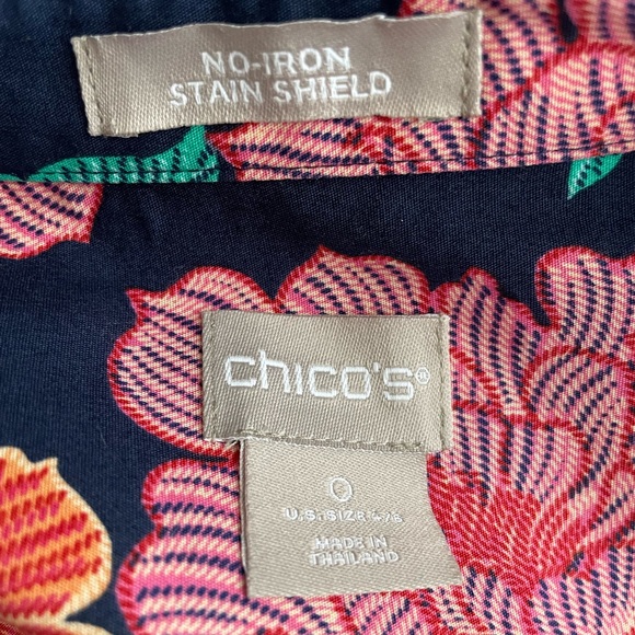 Chicos No-Iron 3/4 Sleeve Floral Button Down Top Blouse Size 4-6 Small Mature - Picture 7 of 9